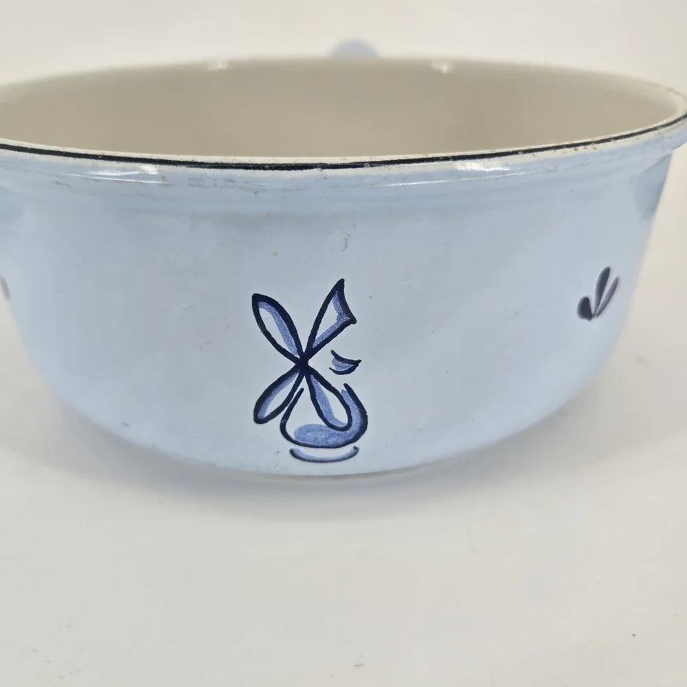 Vintage DRU Holland Blue Enamel Saucepan Set With Lids Tulip MCM Cookware 6